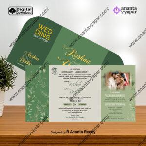 Elegant Green Wedding Card PSD Template - Instant Download